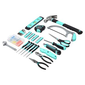 amazon basics household tool set with tool bag - 165-piece, turquoise