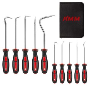 amm 10-piece pick and hook set, precision automotive pick tool set for car auto oil seal/o-ring seal gasket pick mini hooks puller remover perfect for automotive and electronic tools