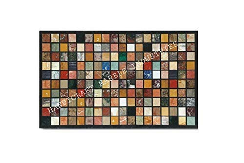 48" X 30" Inch Dining Table Geometrical Design Multi Colour Pietra Dura Marquetry Art