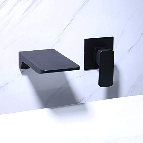 Wall Mounted Bathroom Sink Faucet,NEWRAIN Waterfall Vessel Faucet Single Handle 2 Hole Lavatory Basin Mixer Tap,Black