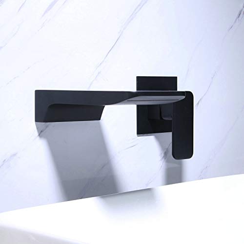 Wall Mounted Bathroom Sink Faucet,NEWRAIN Waterfall Vessel Faucet Single Handle 2 Hole Lavatory Basin Mixer Tap,Black