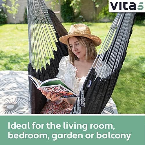 VITA5 Hanging Chair Outdoor & Indoor- Sturdy & Safe Hammock Chair - Stylish Boho Hanging Chair for Bedroom Decor - Easy to Assemble Hammock Swing - Comfy Padded Hanging Swing - Swinging Chair