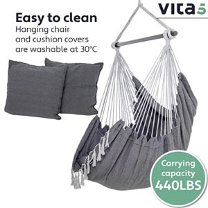 VITA5 Hanging Chair Outdoor & Indoor- Sturdy & Safe Hammock Chair - Stylish Boho Hanging Chair for Bedroom Decor - Easy to Assemble Hammock Swing - Comfy Padded Hanging Swing - Swinging Chair