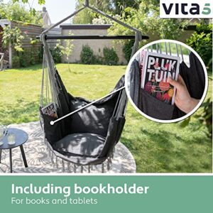 VITA5 Hanging Chair Outdoor & Indoor- Sturdy & Safe Hammock Chair - Stylish Boho Hanging Chair for Bedroom Decor - Easy to Assemble Hammock Swing - Comfy Padded Hanging Swing - Swinging Chair