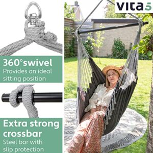 VITA5 Hanging Chair Outdoor & Indoor- Sturdy & Safe Hammock Chair - Stylish Boho Hanging Chair for Bedroom Decor - Easy to Assemble Hammock Swing - Comfy Padded Hanging Swing - Swinging Chair