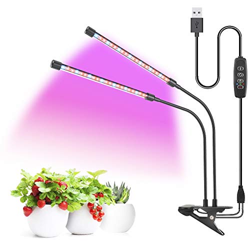 LED Plant Grow Lights for Indoor Plants 40 LED Full Spectrum Dual Head Plant Lights, 3 Switch Modes, 3/9/12H Timer, 9 Dimmable Brightness Growth Lamp for Indoor Succulent, Vegetables