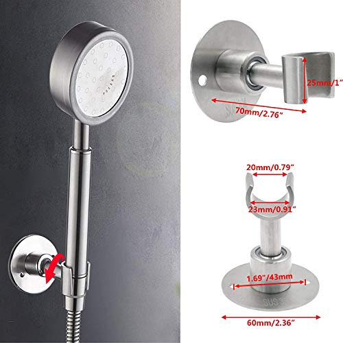 BokWin Stainless Steel Shower Head Holder, 360° Adjustable Handheld Bathroom Shower Head Bracket, Metal Shower Spray Holder Wall Mount, Brushed SUS 304 Steel Holder (Screw Installation)