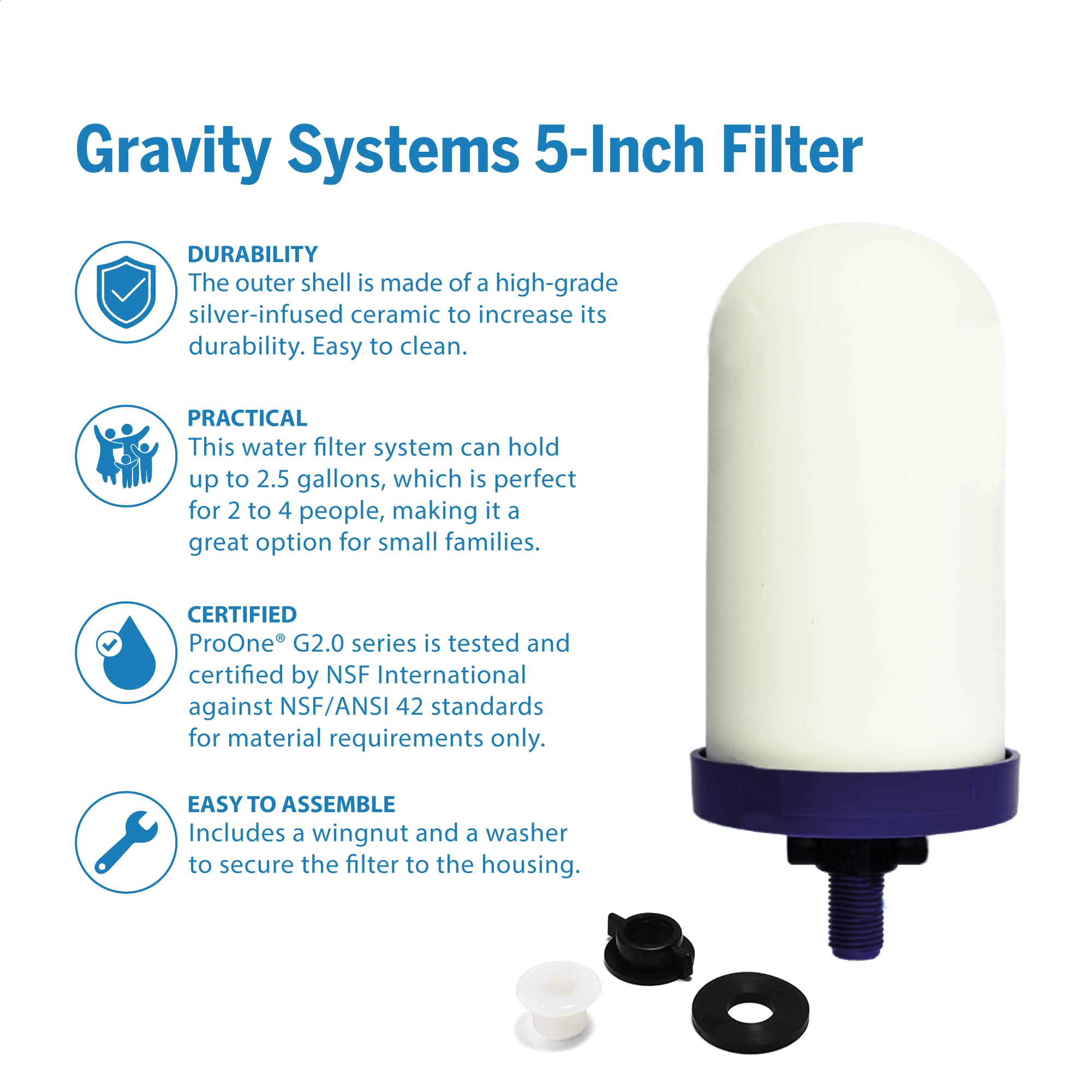 ProOne Big II Gravity Water Filter, 2.5-Gallon Water Filtration System with 5-Inch Filter and BPA-Free Spigot, Independently Tested Proven to Reduce PFAS