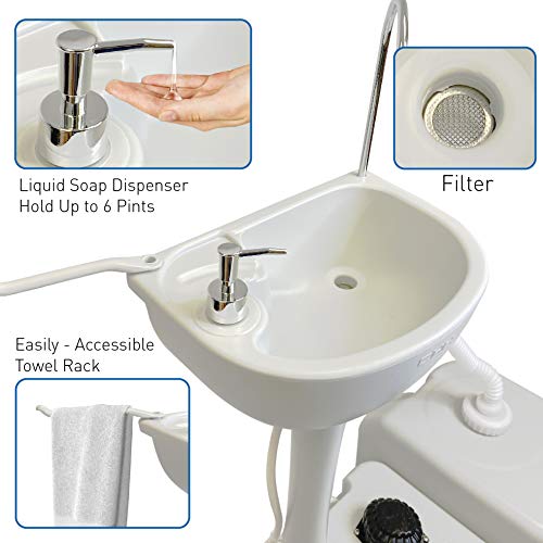 Portable Foot Operated Outdoor Hand Washing Sink Station – Includes Dirty Water Tank – Towel Holder & Soap Dispenser – 4.5 Gallon - Great for Camping, Business, Events, RV, Etc., white, 40