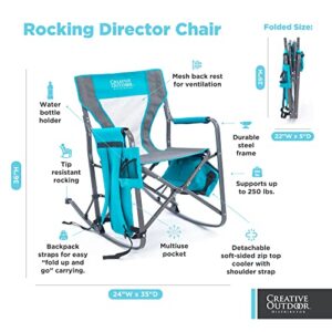 Creative Outdoor Collapsible Folding Rocking Director Chair | Folding Chair for Camping Picnic Beach Patio (Teal/Gray)