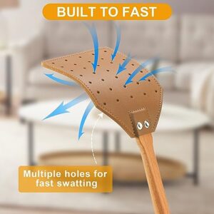 Dirza Leather Fly Swatter for Indoors/Outdoors, Heavy Duty Flyswatter with Walnut Wood Handle 19.7" Long Fly swatted Manual for Bug, Flies, Bees, Mosquitoes