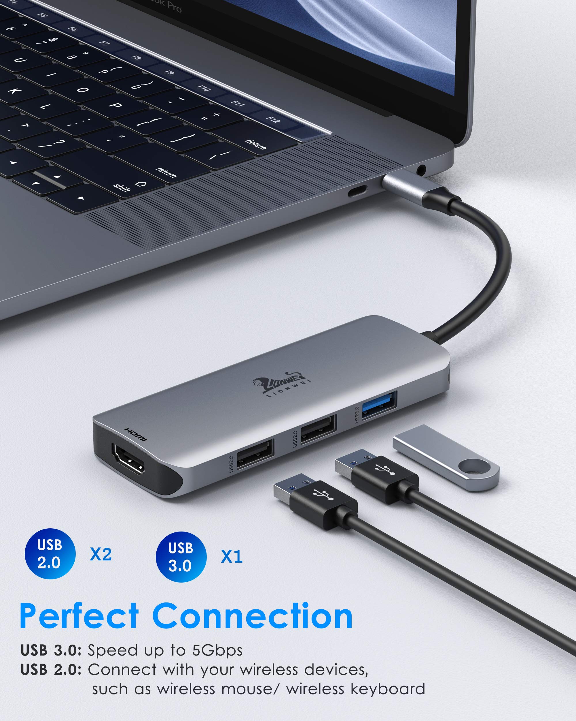 USB C Docking Station Dual HDMI, USB C to Dual Monitors Adapter to Dual 4K HDMI, 3 USB, PD Charging Port, LIONWEI USB C Hub Dual Monitor for Dell XPS 13/15, Lenovo Yoga, HP x360 /Elitebook, etc