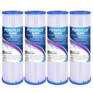 pureplus 5 micron 10"x2.5" whole house pleated sediment filter for well water, replacement cartridge for universal 10 inch ro system, w50pe, wfpfc3002, spc-25-1050, fm-50-975, 801-50, wb-50w, 4pack