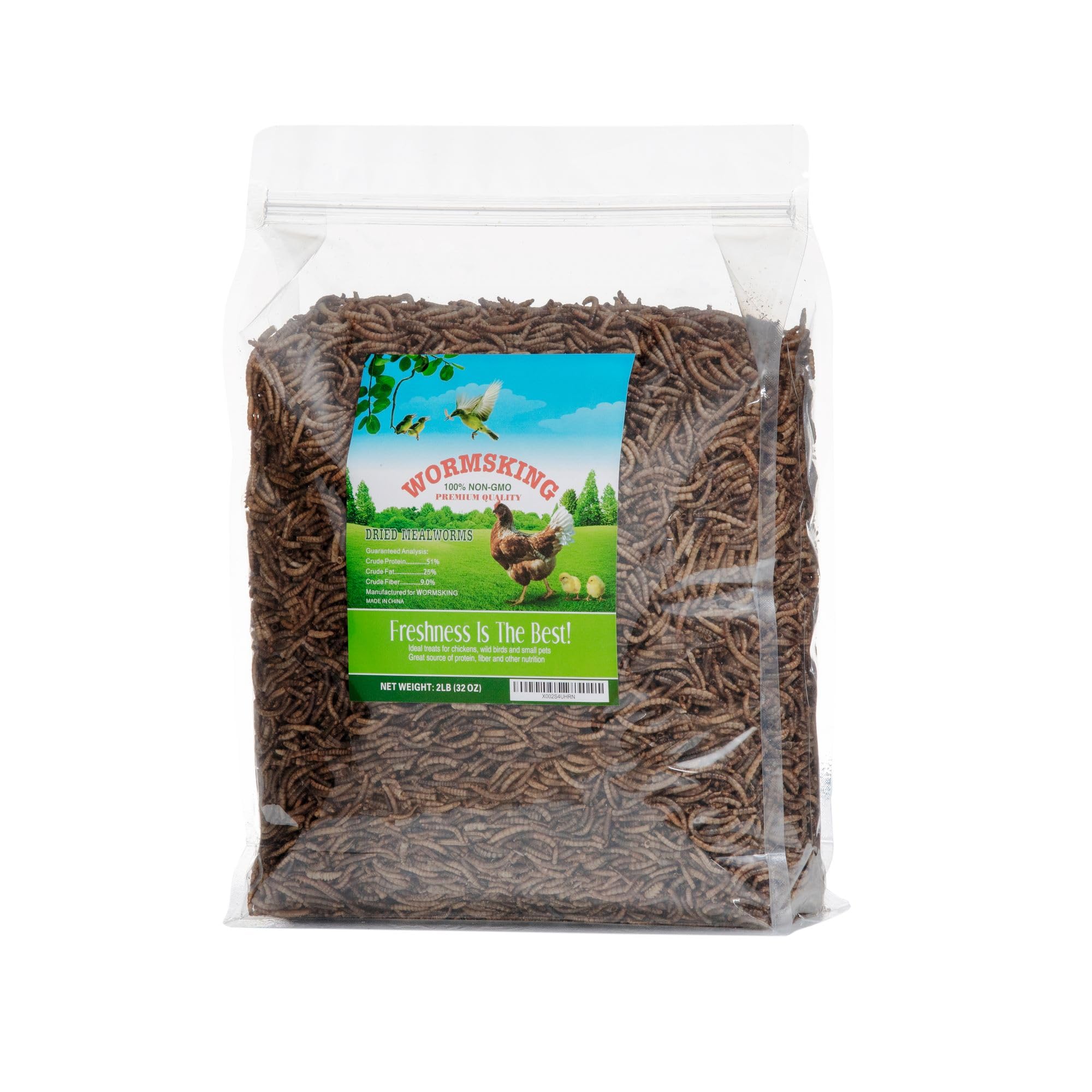 WORMSKING 2LB Dried Mealworms for Chickens, Wild Birds, Hedgehogs, Bird Feeder, Great Chicken Treats, Tasty Bird Food