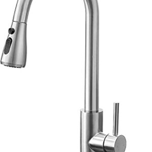 Qomolangma Kitchen Faucet with Pull Down Sprayer, Single Level Stainless Steel Kitchen Sink Faucets, Single Handle High Arc Brushed Nickel Pull Out Kitchen Faucet