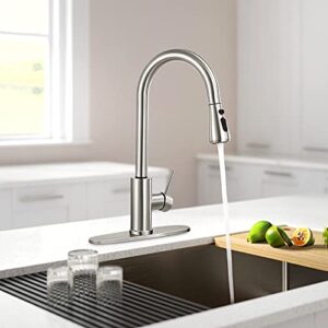 Qomolangma Kitchen Faucet with Pull Down Sprayer, Single Level Stainless Steel Kitchen Sink Faucets, Single Handle High Arc Brushed Nickel Pull Out Kitchen Faucet