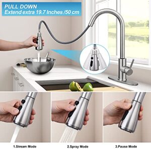 Qomolangma Kitchen Faucet with Pull Down Sprayer, Single Level Stainless Steel Kitchen Sink Faucets, Single Handle High Arc Brushed Nickel Pull Out Kitchen Faucet