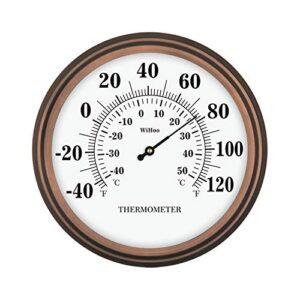 wihoo 15" steel enclosure indoor/outdoor wall thermometer decorative for patio garden,porch,kitchen,bed room,living room,office room