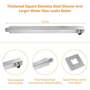 HarJue Shower Head with Extension Arm, High Pressure Square Shower Head with ShowerArm, Stainless Steel Rainfall Showerhead-Waterfall Full Body Coverage (12'' ShowerHead with 16'' Arm, Brushed Nickel)