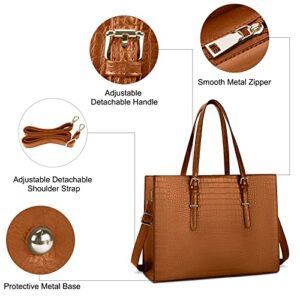 Laptop Bag for Women 15.6 inch Laptop Tote Bag Leather Classy Computer Briefcase for Work Waterproof Handbag Professional Shoulder Bag Women Business Office Bag Large Capacity(Brown)