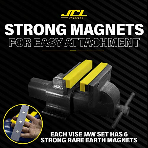 JCL Soft Vise Jaws, 6 inch vice jaw pads (2 pack), including 1 set grooved and 1 set flat, Use on any Metal Bench Vise to safely clamp flat, round or irregular shapes objects