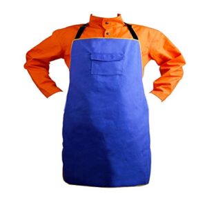 Tear-Resistant Washable Welders Accessory Comfortable Fire Resistant Apron, Blue Durable Flame Retardant Apron, for Cutting Welding