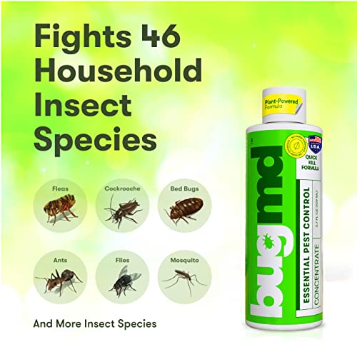 BugMD Pest Control Essential Oil Concentrate 3.7 oz (2-Pack), Plant-Powered Bug Spray Quick Kills Flies, Ants, Fleas, Ticks, Roaches, Mosquitoes