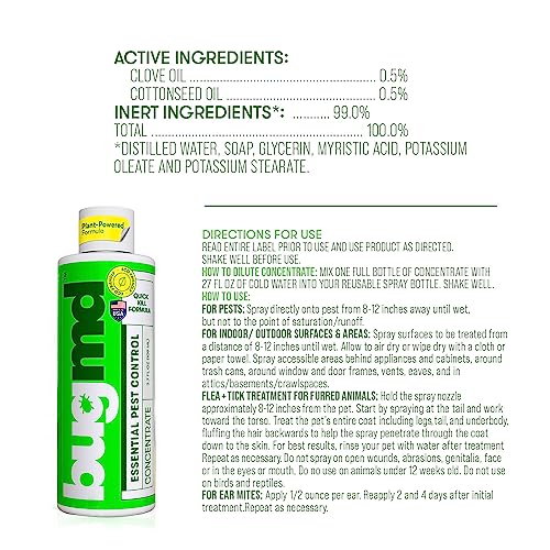 BugMD Pest Control Essential Oil Concentrate 3.7 oz (2-Pack), Plant-Powered Bug Spray Quick Kills Flies, Ants, Fleas, Ticks, Roaches, Mosquitoes