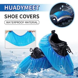 HUADYMEET Shoe Covers Disposable Non Slip For Indoors-100Pack(50 Pairs)-Waterproof Shoes Protector Cover-Durable Boot Booties Covers Fits up to size 11 US Men and 13 US Women,Large,Blue