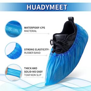 HUADYMEET Shoe Covers Disposable Non Slip For Indoors-100Pack(50 Pairs)-Waterproof Shoes Protector Cover-Durable Boot Booties Covers Fits up to size 11 US Men and 13 US Women,Large,Blue