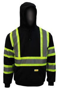 new york hi-viz workwear h8313 men's ansi class 1 high visibility sweatshirt, hooded pullover, knit lining (2xl, black, 1ea)