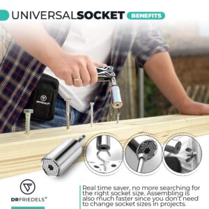 Multi Tool with Universal Socket - 22 in 1 Stainless Steel Multipurpose Tool with Saw, Pocket Knife, Wire Stripper & More - Small Tools for DIY Enthusiasts, Hobbyists, & Professionals by DrFriedels