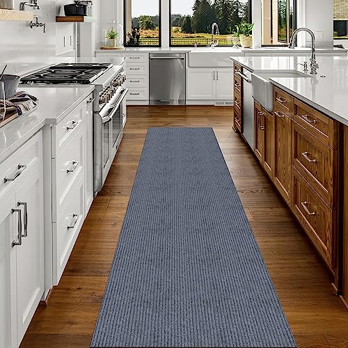 Sweet Home Stores Washable Rib Design Indoor/Outdoor Rubberback Runner Rug, Grey, 2'7" x 9'10"