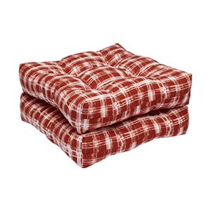 amazon basics tufted outdoor patio square seat cushion 19 x 19 x 5 inches, red plaid geo - pack of 2