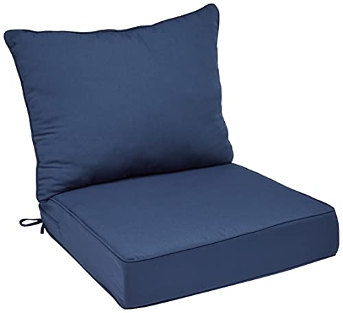 Amazon Basics Deep Seat Outdoor Patio Seat and Back Cushion Set 25 x 25 x 5 inches and 28 x 22 x 5 Inches, Insignia Blue