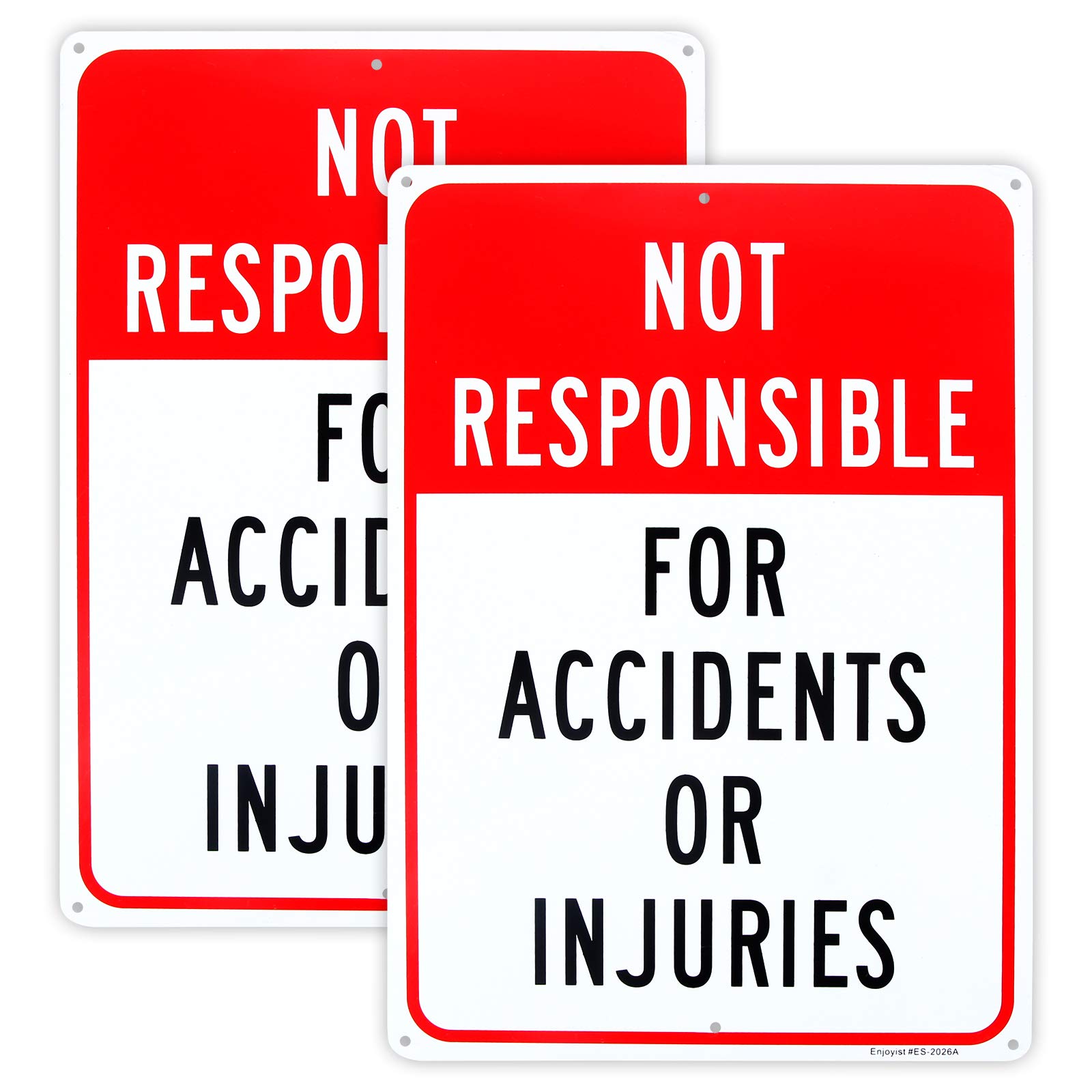 2-Pack Not Responsible for Accidents or Injuries Sign，Enter at Your Own Risk Sign - 12"x 8" - .040 Aluminum Reflective Sign Rust Free Aluminum-UV Protected and Weatherproof