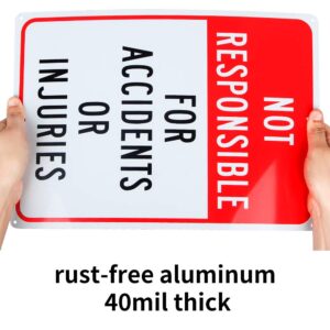 2-Pack Not Responsible for Accidents or Injuries Sign，Enter at Your Own Risk Sign - 12"x 8" - .040 Aluminum Reflective Sign Rust Free Aluminum-UV Protected and Weatherproof