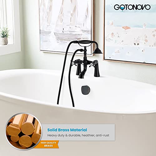 gotonovo Oil Rubbed Bronze Deck Mount Tub Bathtub Clawfoot Faucet with Handheld Shower Telephone Shaped Sprayer Showerheld Double Cross Handle