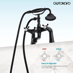 gotonovo Oil Rubbed Bronze Deck Mount Tub Bathtub Clawfoot Faucet with Handheld Shower Telephone Shaped Sprayer Showerheld Double Cross Handle