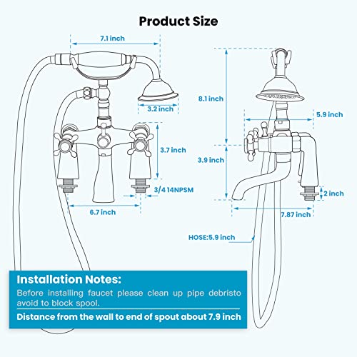 gotonovo Oil Rubbed Bronze Deck Mount Tub Bathtub Clawfoot Faucet with Handheld Shower Telephone Shaped Sprayer Showerheld Double Cross Handle