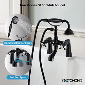 gotonovo Oil Rubbed Bronze Deck Mount Tub Bathtub Clawfoot Faucet with Handheld Shower Telephone Shaped Sprayer Showerheld Double Cross Handle