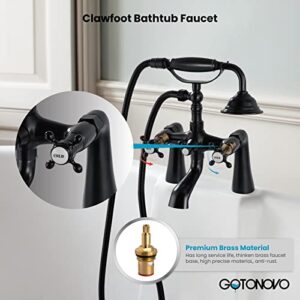 gotonovo Oil Rubbed Bronze Deck Mount Tub Bathtub Clawfoot Faucet with Handheld Shower Telephone Shaped Sprayer Showerheld Double Cross Handle