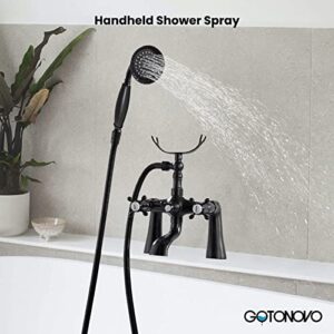 gotonovo Oil Rubbed Bronze Deck Mount Tub Bathtub Clawfoot Faucet with Handheld Shower Telephone Shaped Sprayer Showerheld Double Cross Handle