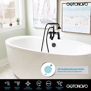 gotonovo Oil Rubbed Bronze Deck Mount Tub Bathtub Clawfoot Faucet with Handheld Shower Telephone Shaped Sprayer Showerheld Double Cross Handle