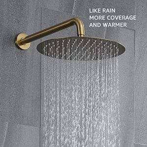 Shower System, Brushed Gold Shower Faucet Set Contain High Pressure 12 inch Round Rain Shower Head with Handheld, Wall Mounted Golden Brush Rainfall Shower Mixer Combo Set for Bathroom