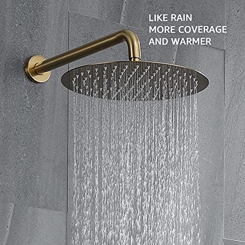 Shower System, Brushed Gold Shower Faucet Set Contain High Pressure 12 inch Round Rain Shower Head with Handheld, Wall Mounted Golden Brush Rainfall Shower Mixer Combo Set for Bathroom