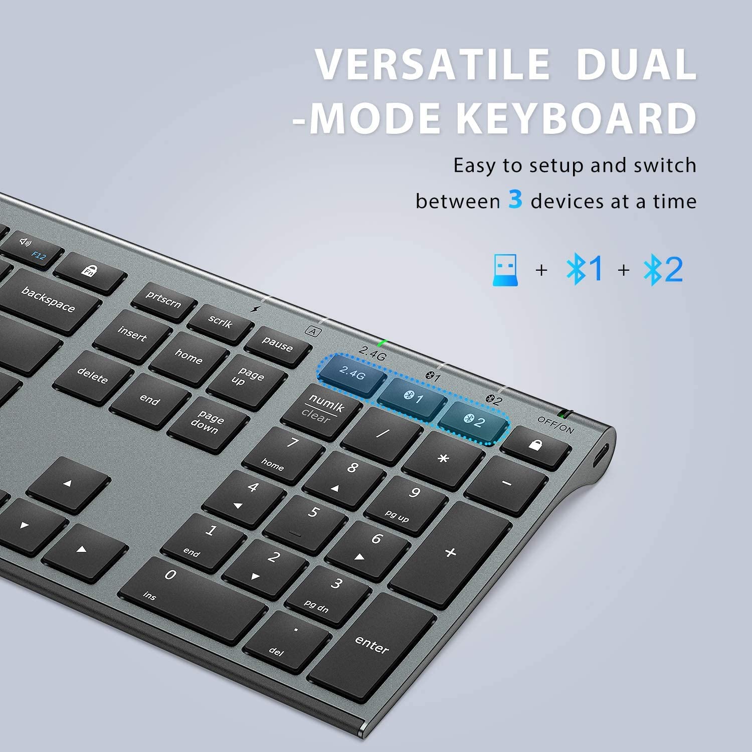 iClever DK03 Bluetooth Keyboard and Mouse, Rechargeable Dual-Mode (Bluetooth 4.2 + 2.4G) Wireless Keyboard and Mouse Combo, Ultra-Slim Multi-Device Keyboard for Mac, iPad, Apple, Android, Windows