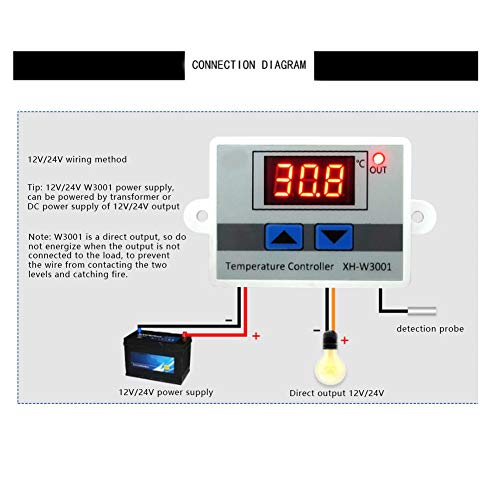 Vipxyc Temperature Controller, 12V 120W Anti-Interference with Sensitive Sensor Probe for Temperature Control Protection Thermostat Switch