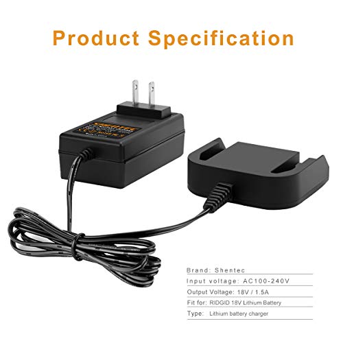 Shentec 18V Lithium Battery Charger Compatible with RIDGID R840085 AC840089 AC840085 R840083 R840086 R840087 R840089 R86092 AC840086 Slide-in Style Battery (Not for Ni-MH/Ni-Cd Battery)