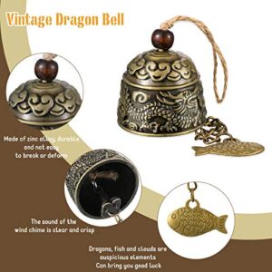 3 Pieces Feng Shui Wind Bell Lucky Wind Chimes Chinese Metal Bell Vintage Dragon and Fish Feng Shui Hanging Chime for Good Luck, Safe, Home Garden Patio Hanging Decoration, 3 Bells, 6 Bells
